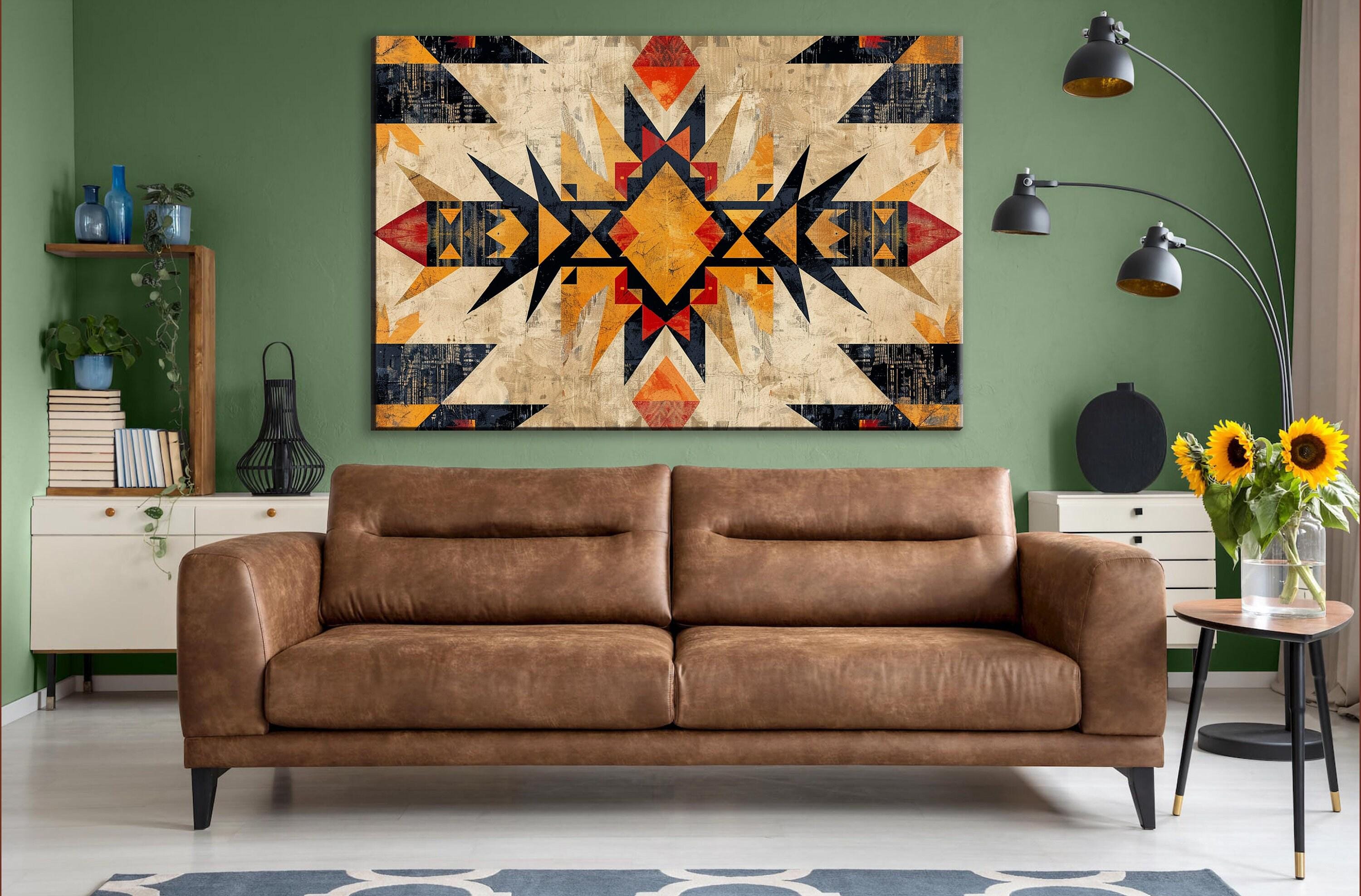 Native American Wall Art – Extra Large Tribal Pattern Decor on Gallery Wrapped Canvas