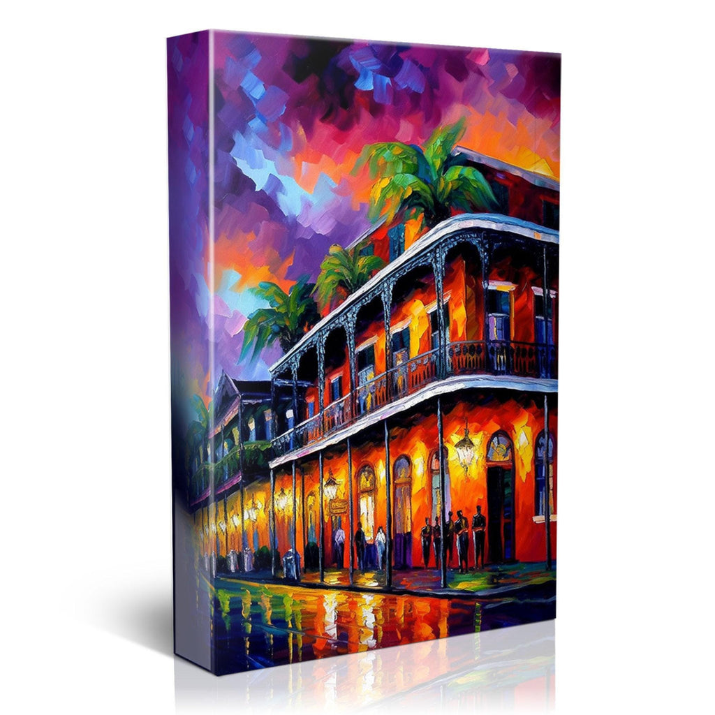 New Orleans Canvas Art - Vibrant Bourbon Street Painting on Real Wood Frame