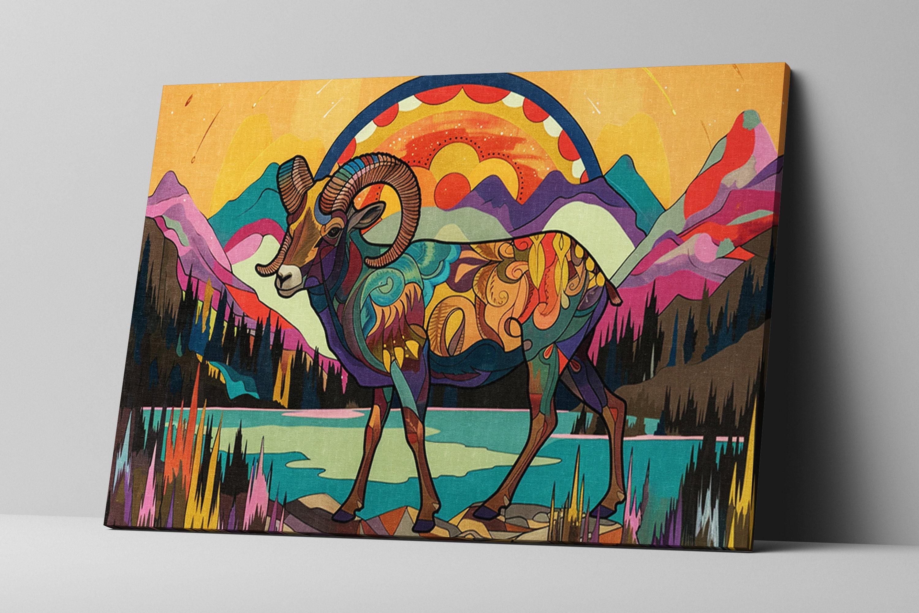 Bighorn Sheep Print - Colorful Ram Canvas Art | Gallery Wrapped, Large Wildlife Wall Decor