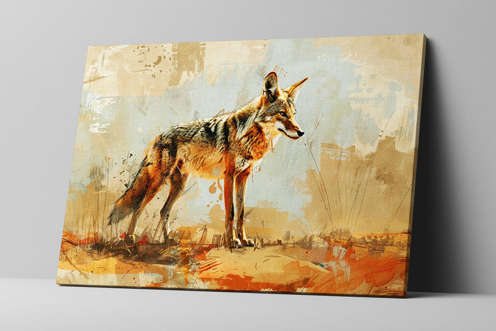 Texas Ranch Wall Art – Minimalist Coyote Print on Extra Large Gallery-Wrapped Canvas