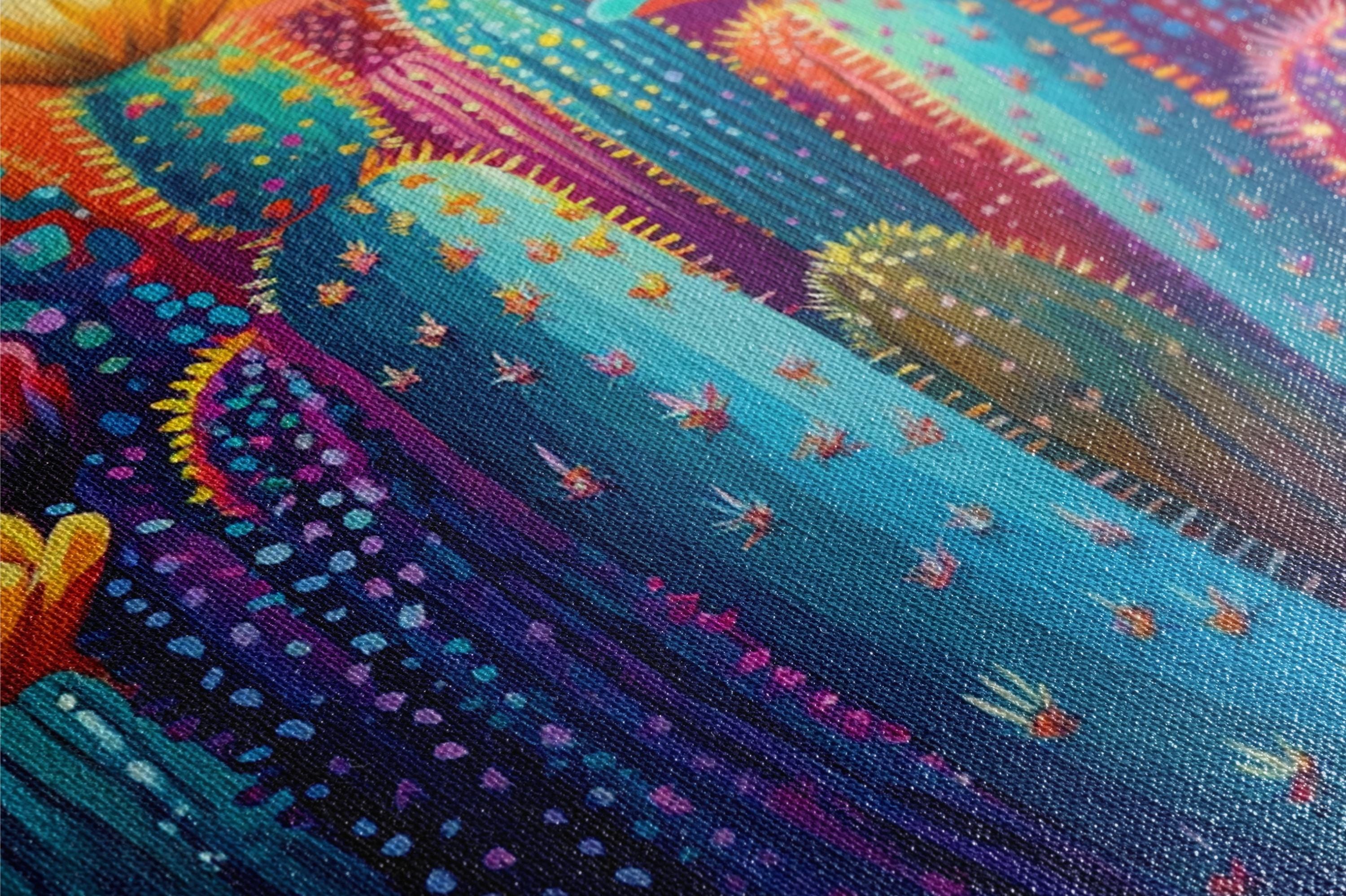 Desert Saguaro Canvas - Panoramic Wall Art | Oversized Gallery Wrap | Vibrant Cactus Bloom Painting