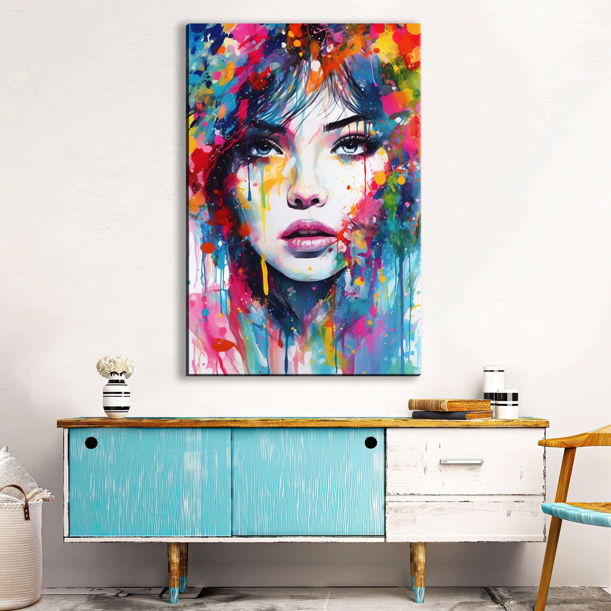 Woman Face Painted Art | Contemporary Pop Art Canvas - Feminine Beauty, Scratch Resistant Print