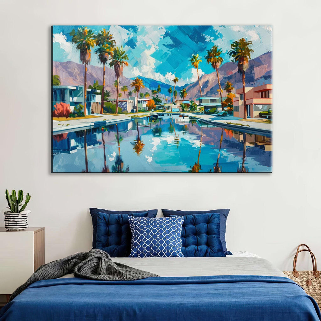 Palm Springs Pool Scene - Large Canvas Art | Gallery Wrapped Canvas Ready to Hang