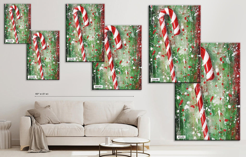 Christmas Wall Art – Peppermint Candy Cane Canvas | Festive Holiday Decor Print