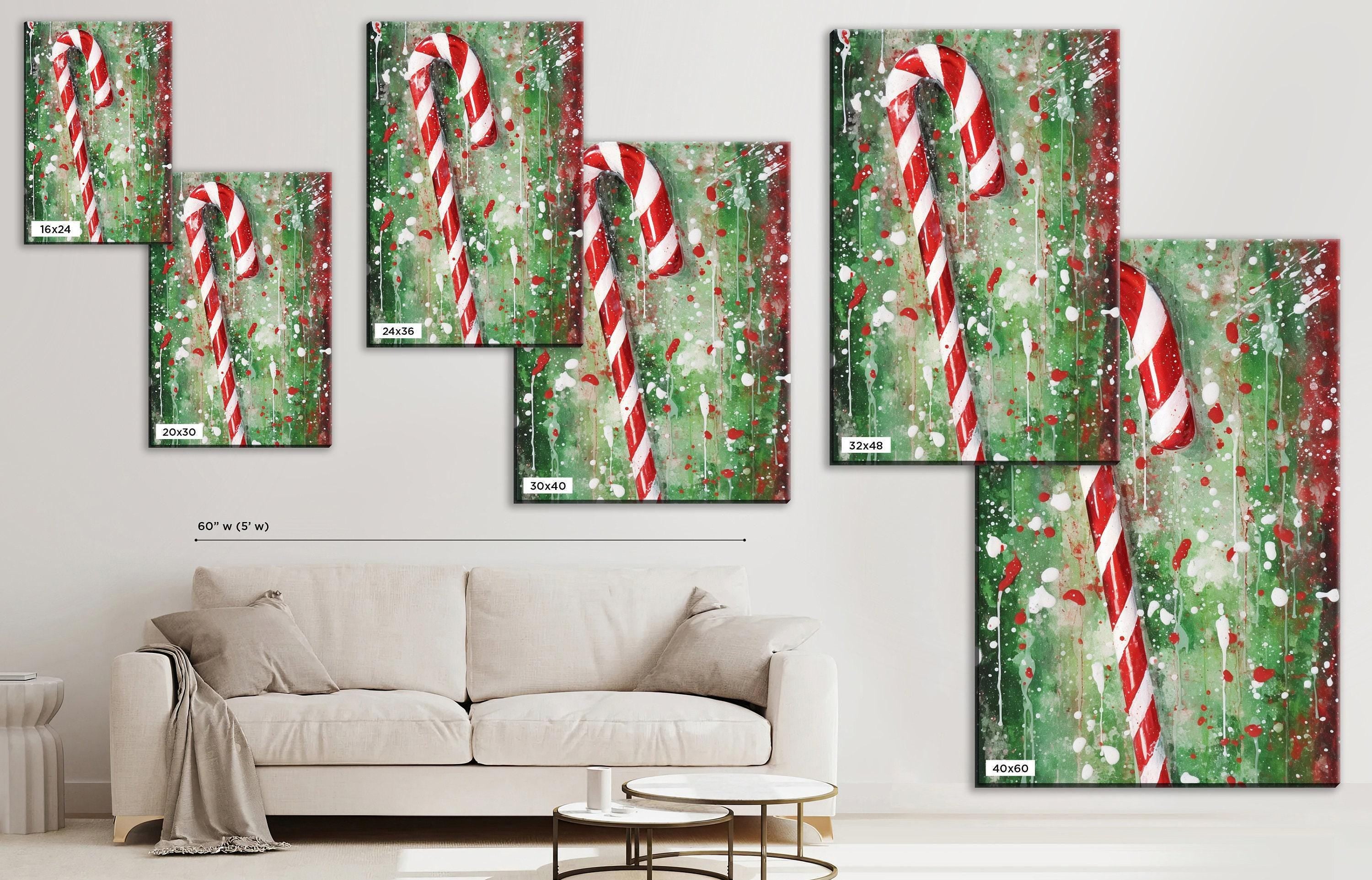 Christmas Wall Art – Peppermint Candy Cane Canvas | Festive Holiday Decor Print