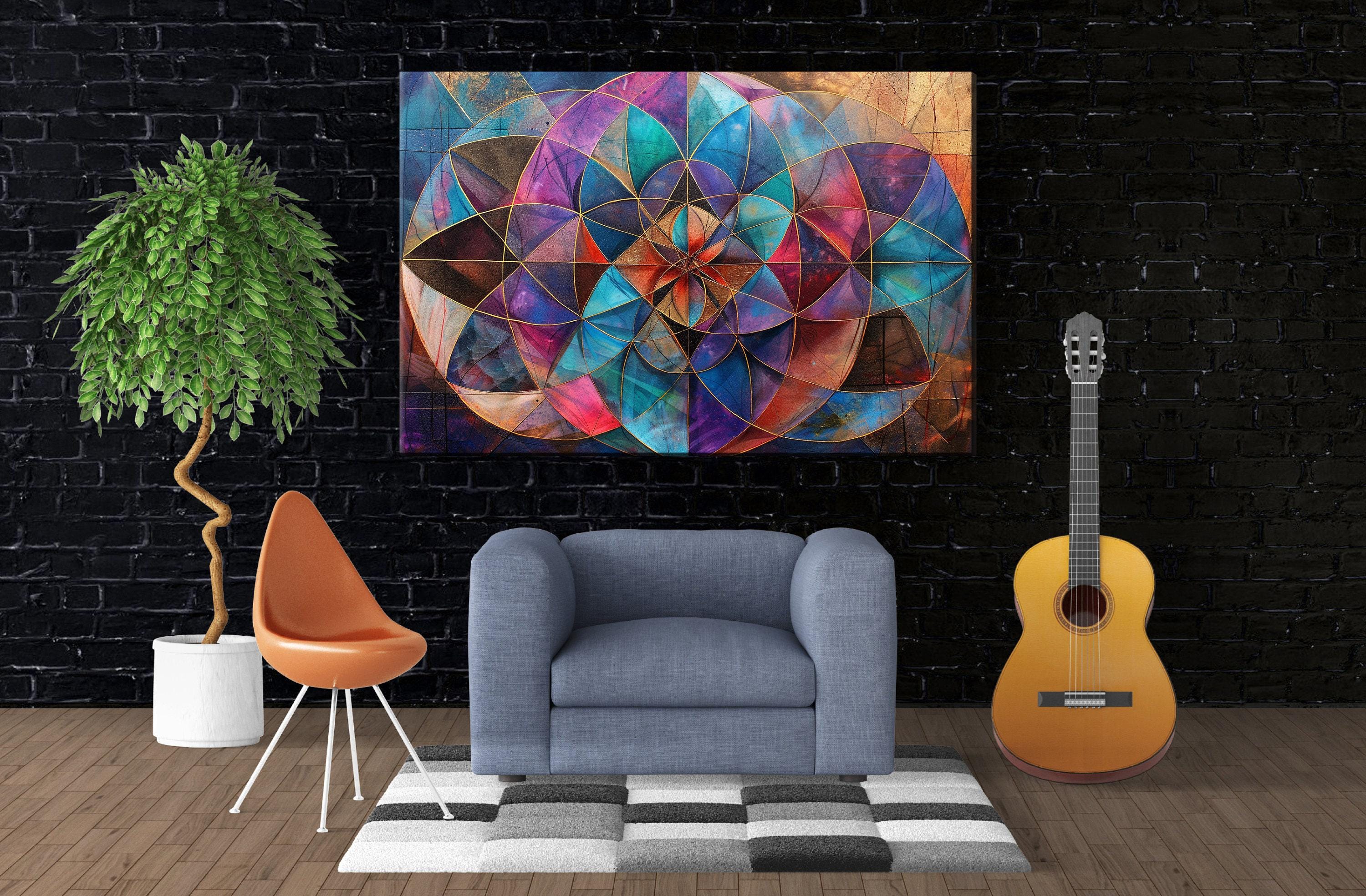 Sacred Geometry Art – Extra Large Canvas Wall Decor with Flower Pattern Design