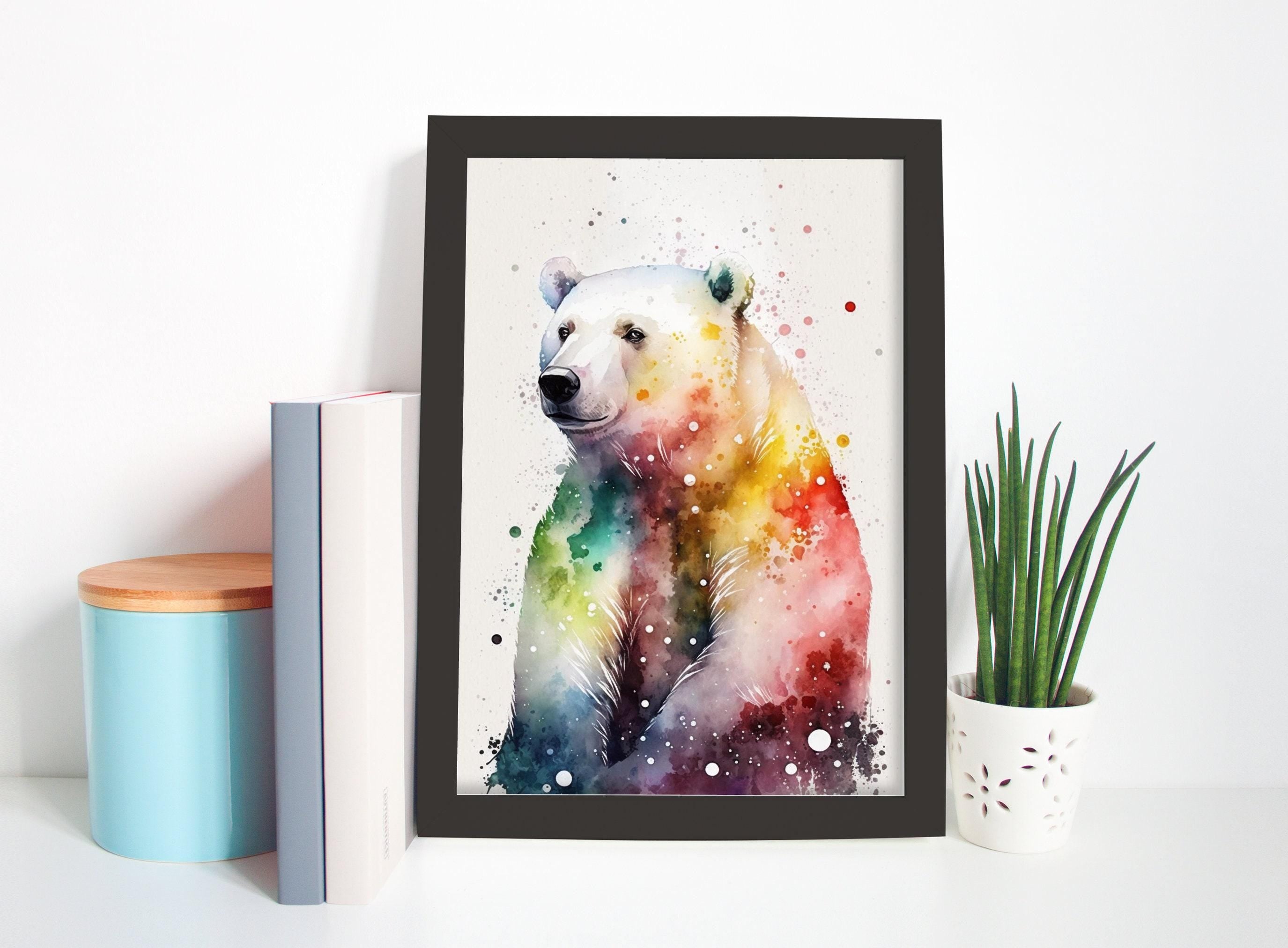 Wildlife Serenity: Polar Bear Watercolor Painting, Giclee Print on Canvas, Artist Paper, Watercolor Paper, Available in Extra Large Sizes