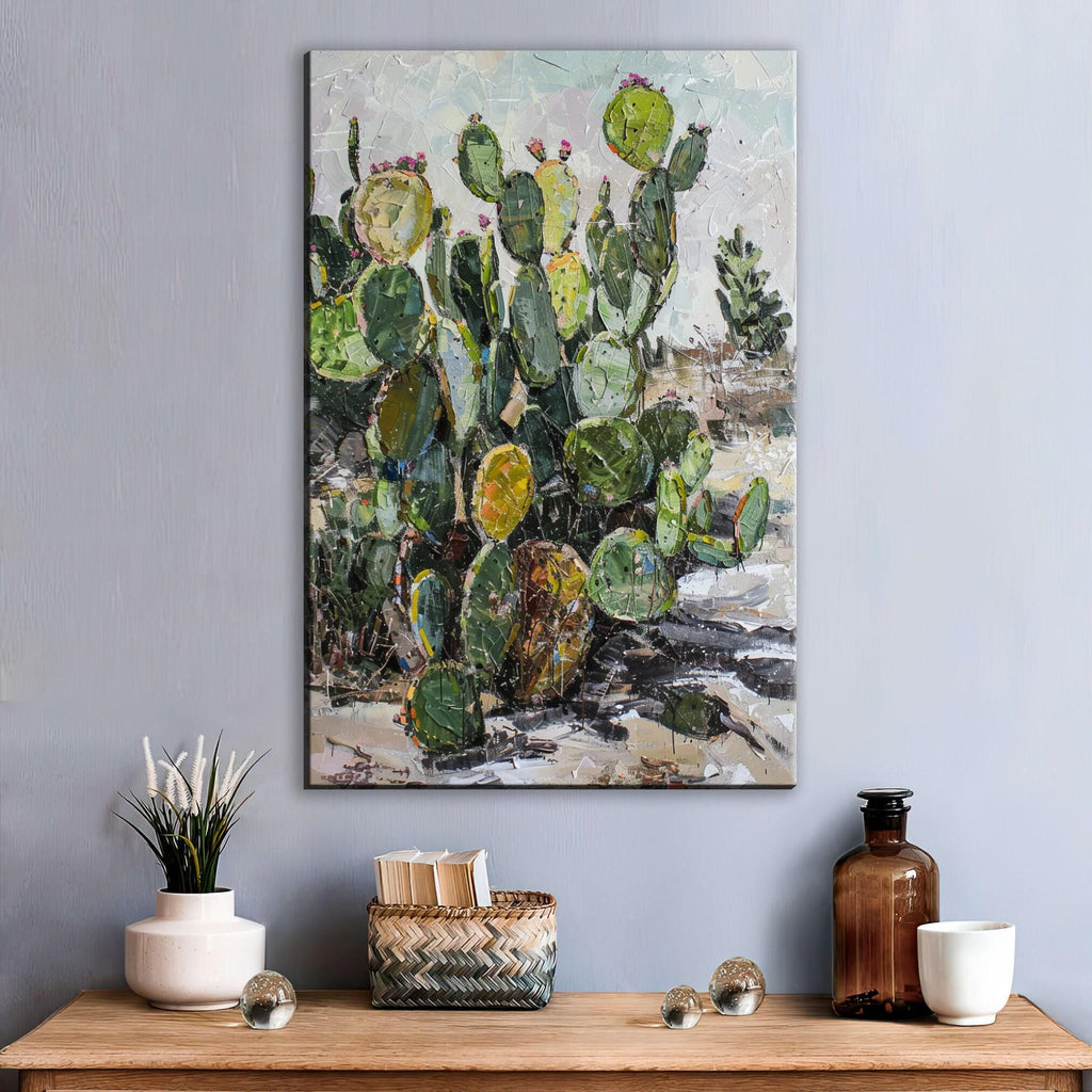 Prickly Pear Cactus Art – Southwest Wall Art | Gallery Wrapped Canvas, Ready to Hang