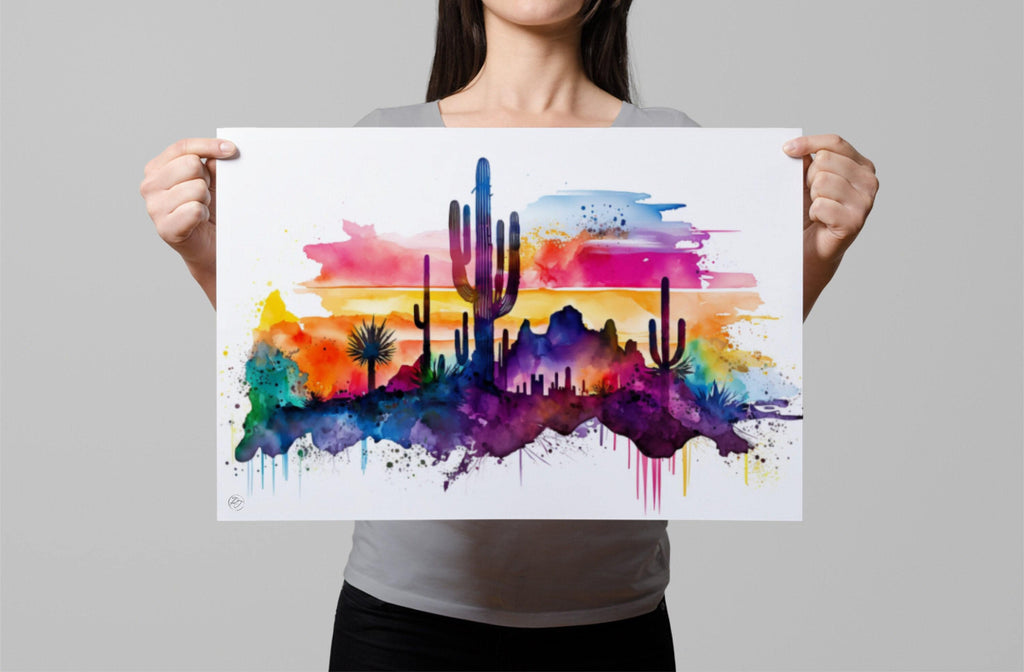 Southwest Desert Vista: Watercolor Landscape Art, Giclee Print on Canvas, Artist Paper, Watercolor Paper, Available in Extra Large Sizes