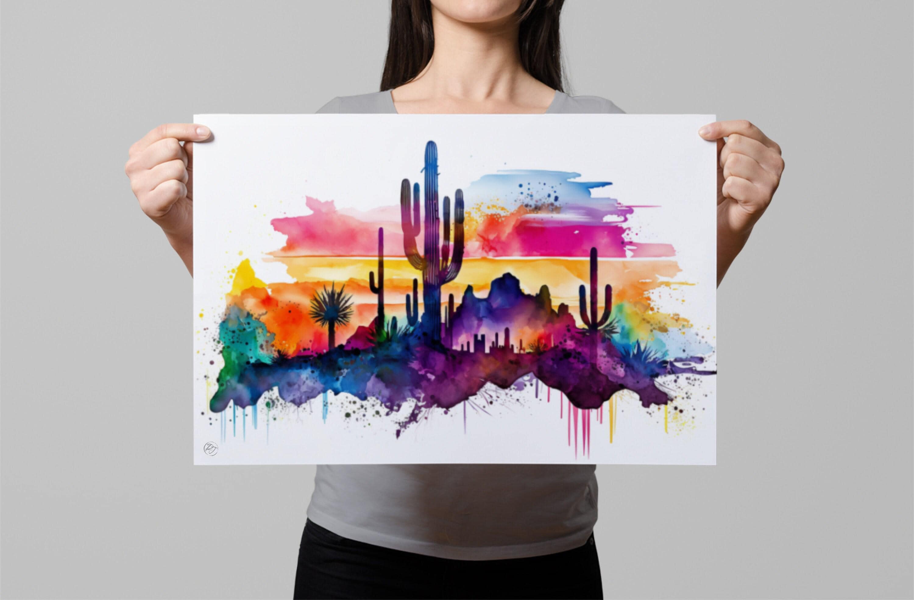 Southwest Desert Vista: Watercolor Landscape Art, Giclee Print on Canvas, Artist Paper, Watercolor Paper, Available in Extra Large Sizes