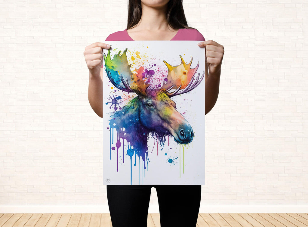 Wildlife Majesty: Moose Watercolor Painting, Giclee Print on Canvas, Artist Paper, Watercolor Paper, Available in Extra Large Sizes