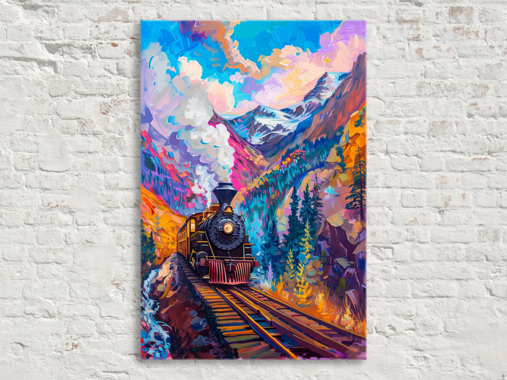 Train Canvas Art - Industrial Colorful Pop Art Canvas | Gallery Wrapped, Ready to Hang