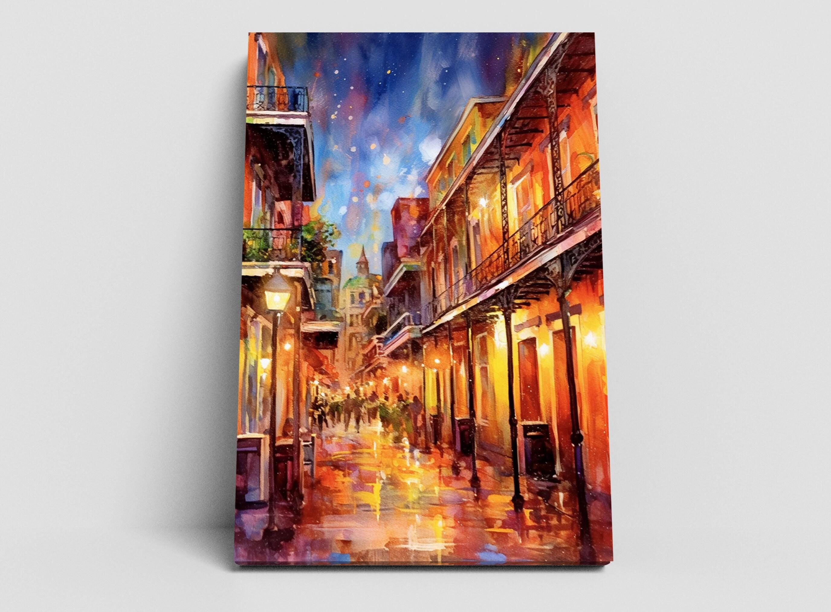 Bourbon Street Lights Watercolor – NOLA Wall Art, Giclee Print on Canvas, Artist Paper, Watercolor Paper, Available in Extra Large Sizes