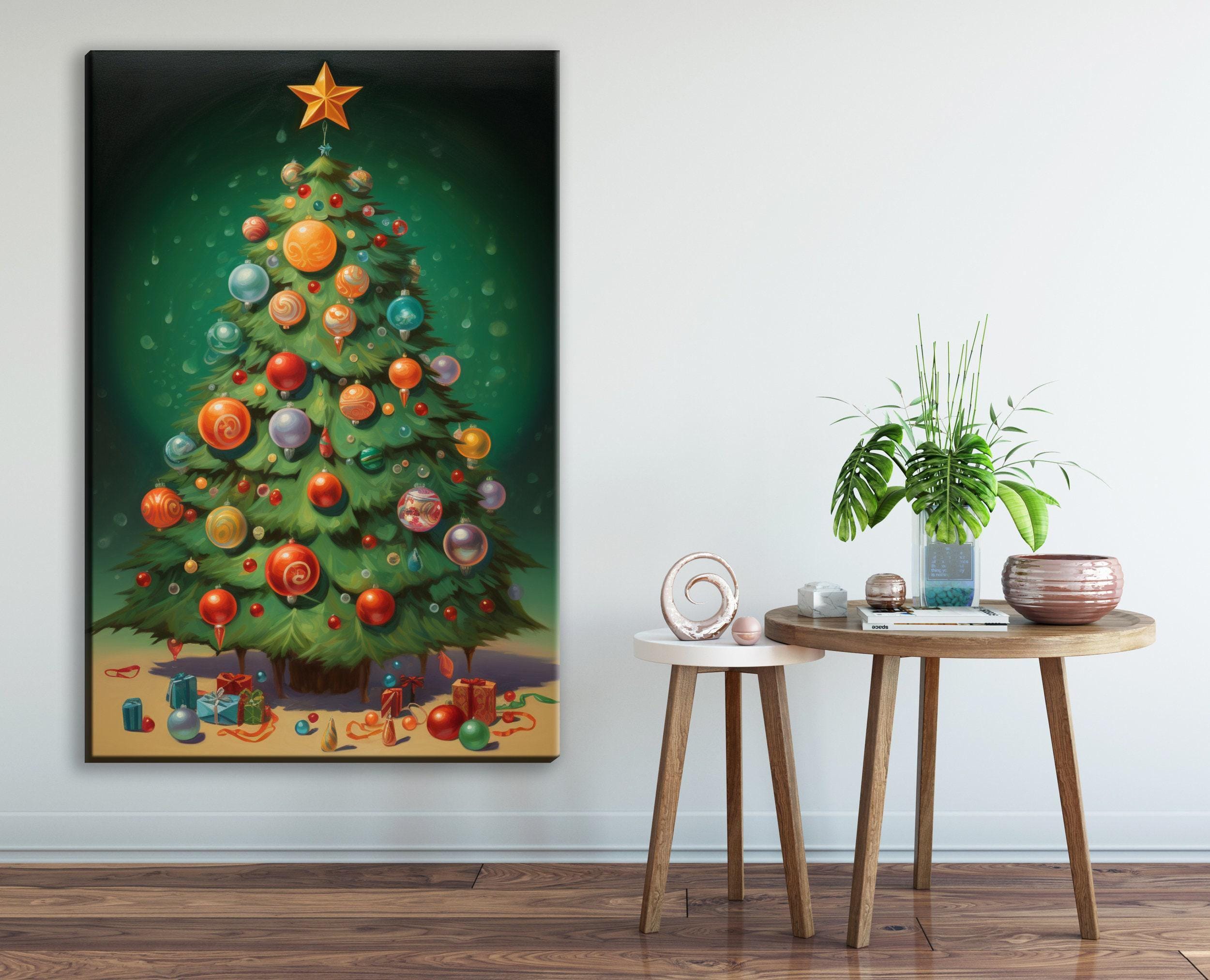 Holiday Tree Canvas | Bright Christmas Art on Extra Large Gallery Wrapped Canvas, Ready to Hang