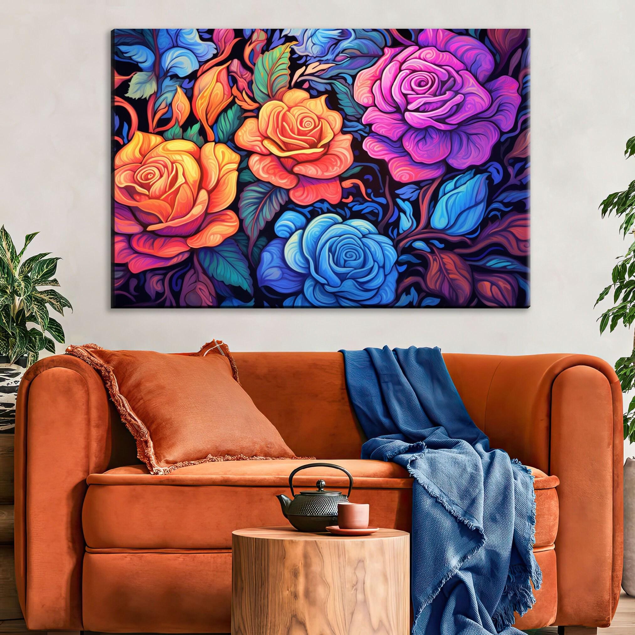 Floral Rose Canvas - Large Canvas Print With Rose Bouquet Wall Art & Wood Frame