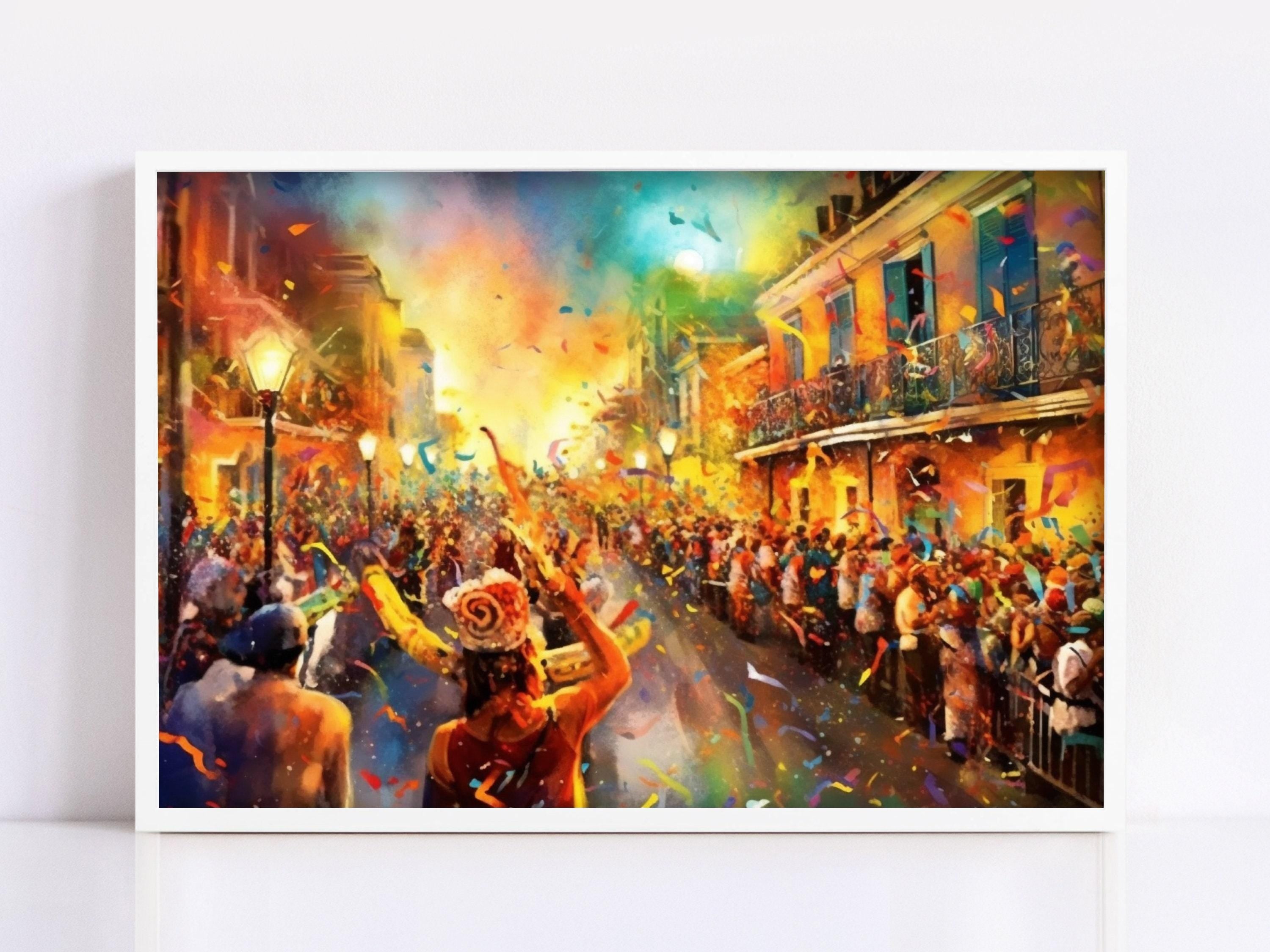 Joyful Mardi Gras Carnival Watercolor Art Print - Giclee Print on Canvas, Artist Paper, Watercolor Paper, Available in Extra Large Sizes