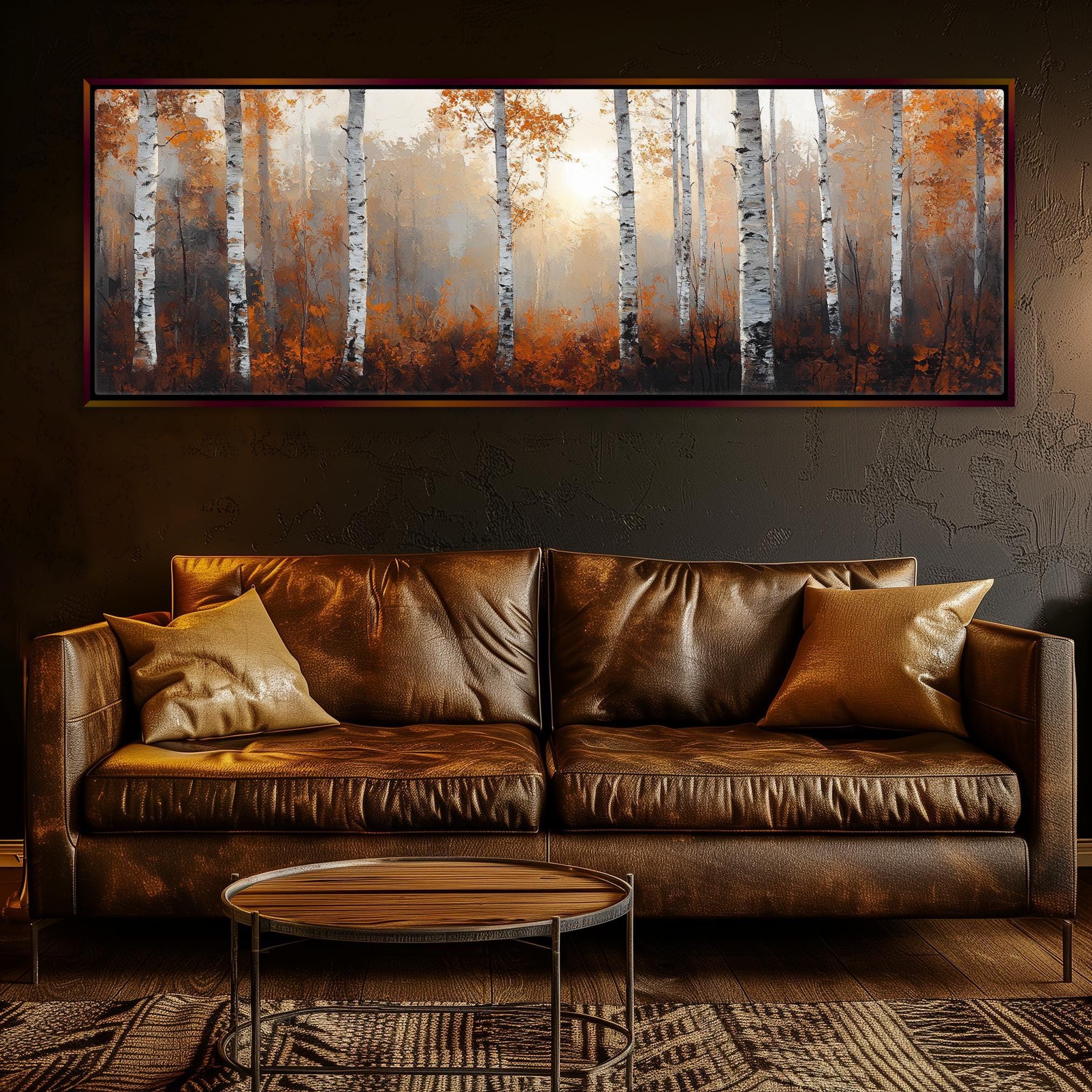 Birch Tree Canvas - Panoramic Wall Art | Oversized Autumn Forest Canvas, Gallery Wrapped