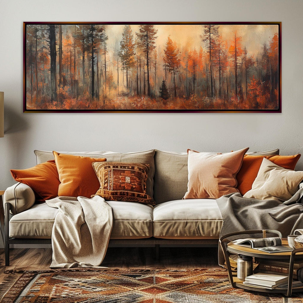 Fall Forest Canvas Print | Oversized Autumn Wall Art with Wood Frame - Cozy Bedroom Decor
