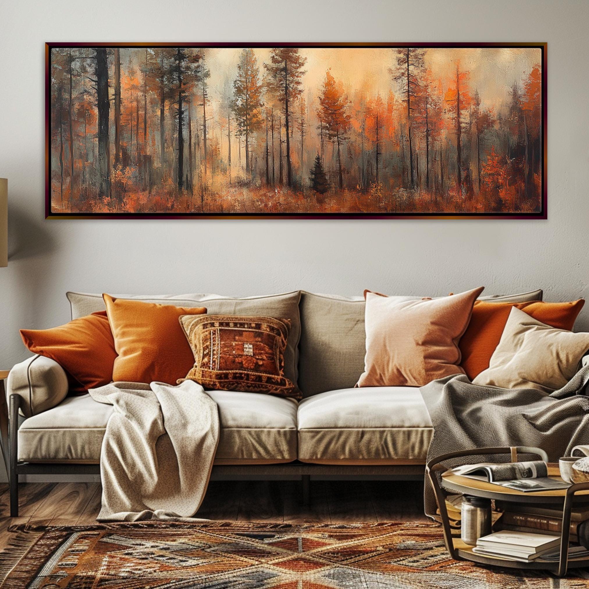 Fall Forest Canvas Print | Oversized Autumn Wall Art with Wood Frame - Cozy Bedroom Decor