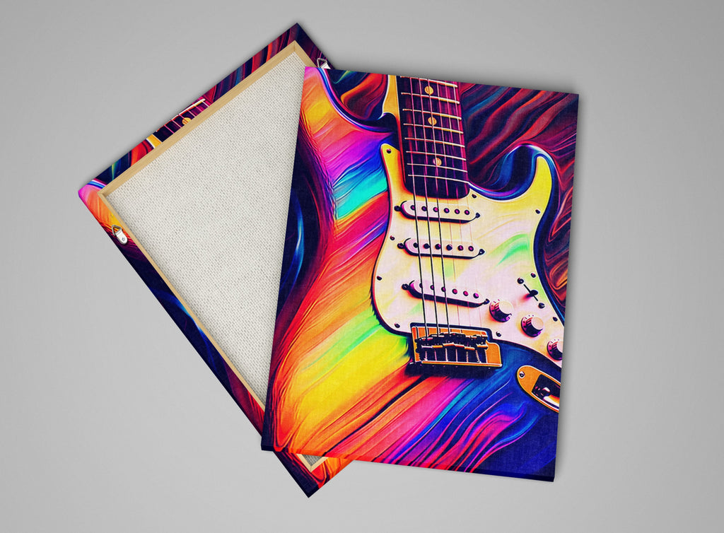 Electric Guitar Wall Art - Synthwave Neon Guitar Canvas Art | Large Vibrant Music Decor