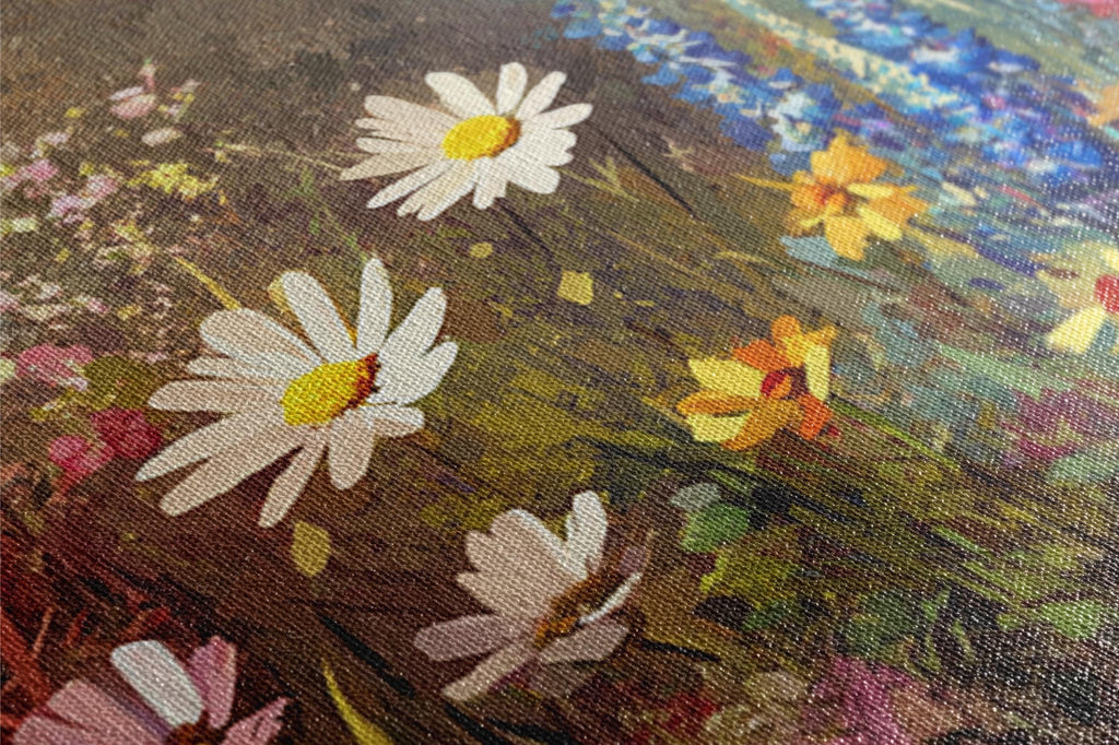 a close up of a painting with flowers on it