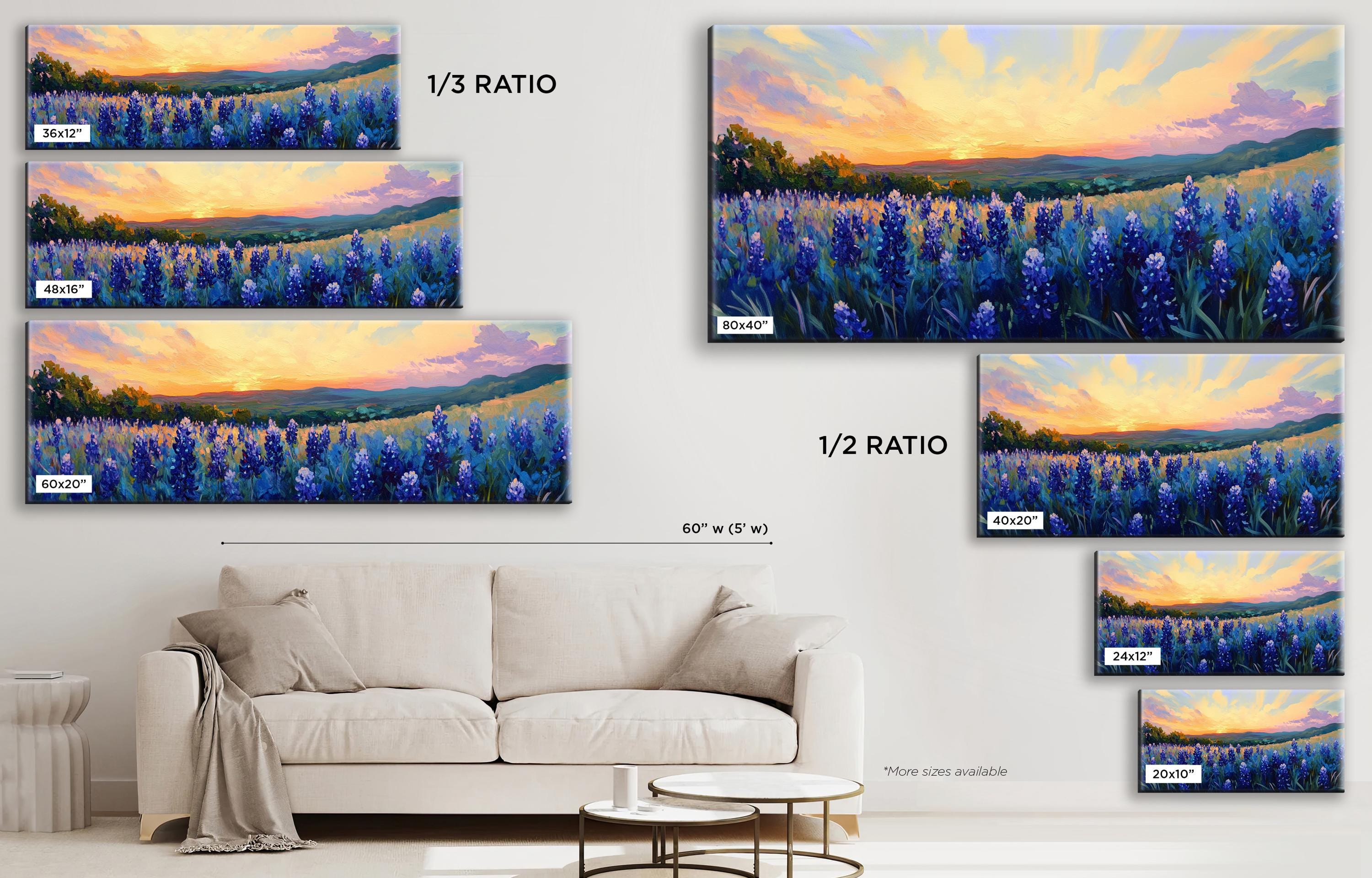 a living room with a couch and paintings on the wall