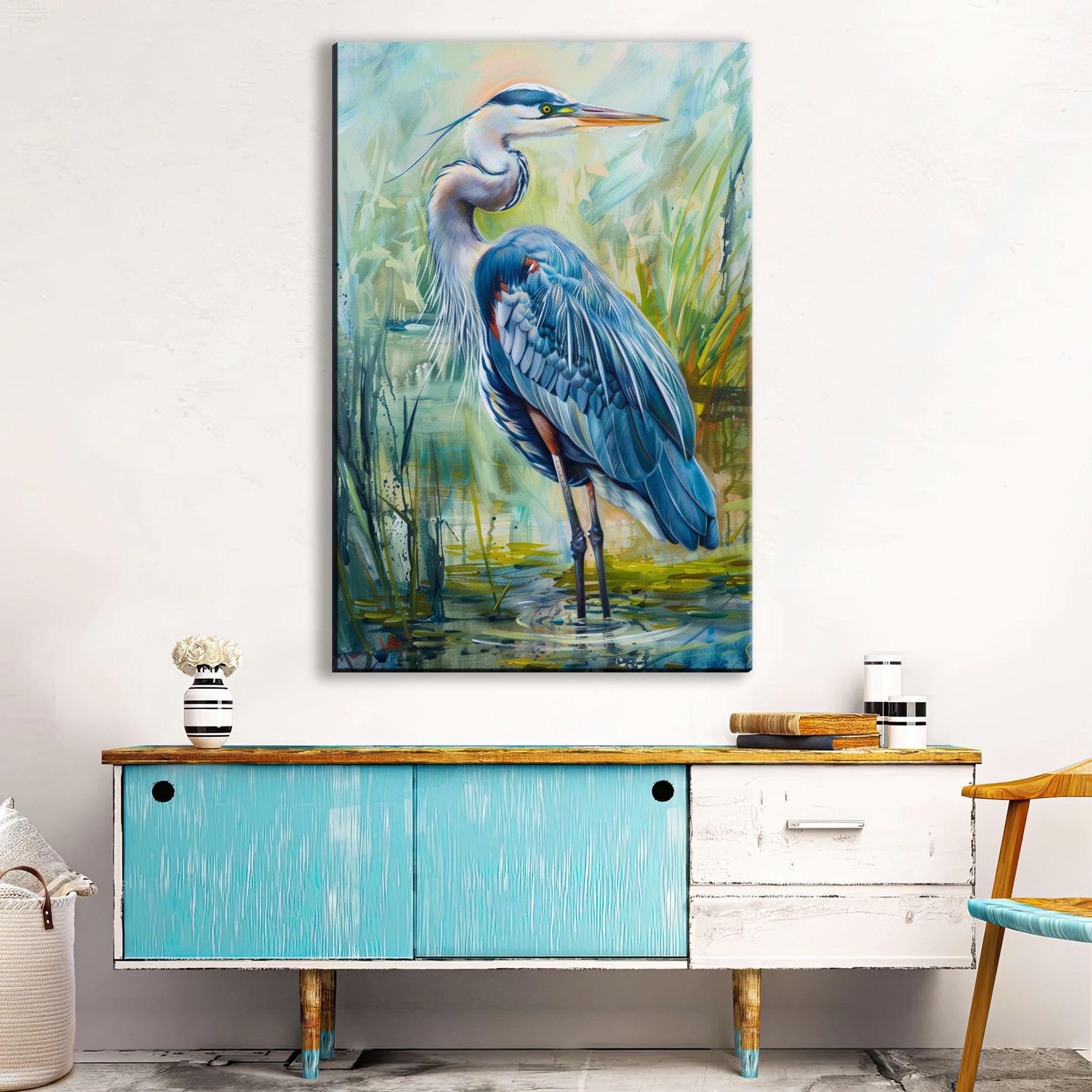 Blue Heron Wall Art – Large Canvas Art | Gallery Wrapped Canvas with Scratch Resistant Coating