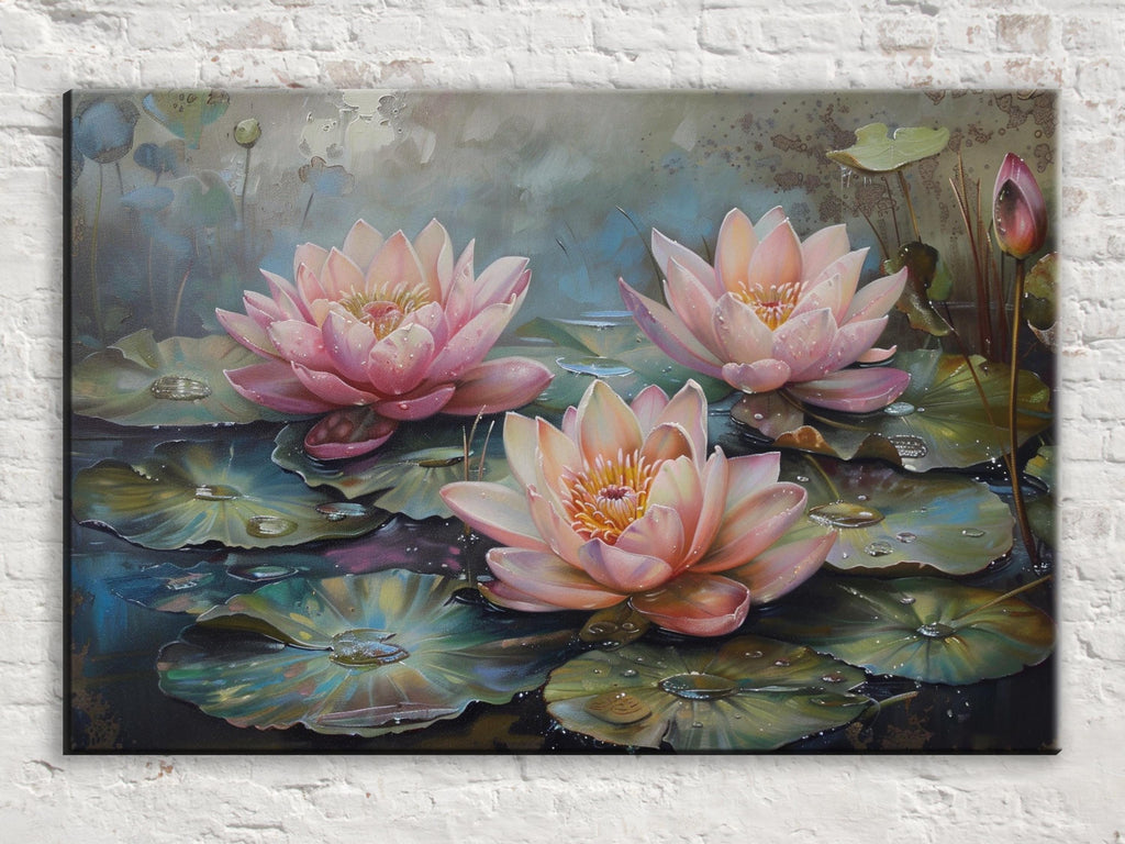 Water Lilies Canvas Art – Large Gallery-Wrapped Botanical Wall Decor, Ready to Hang
