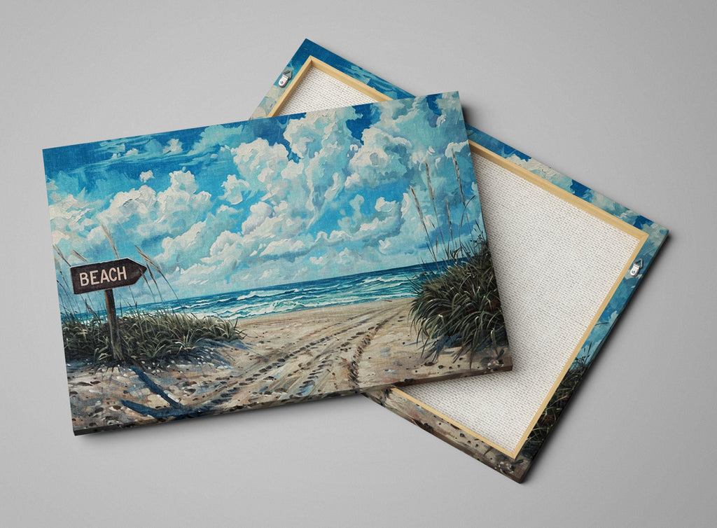 Sunny Beach Scene Print - Coastal Beach Decor | Large Gallery Wrapped Canvas
