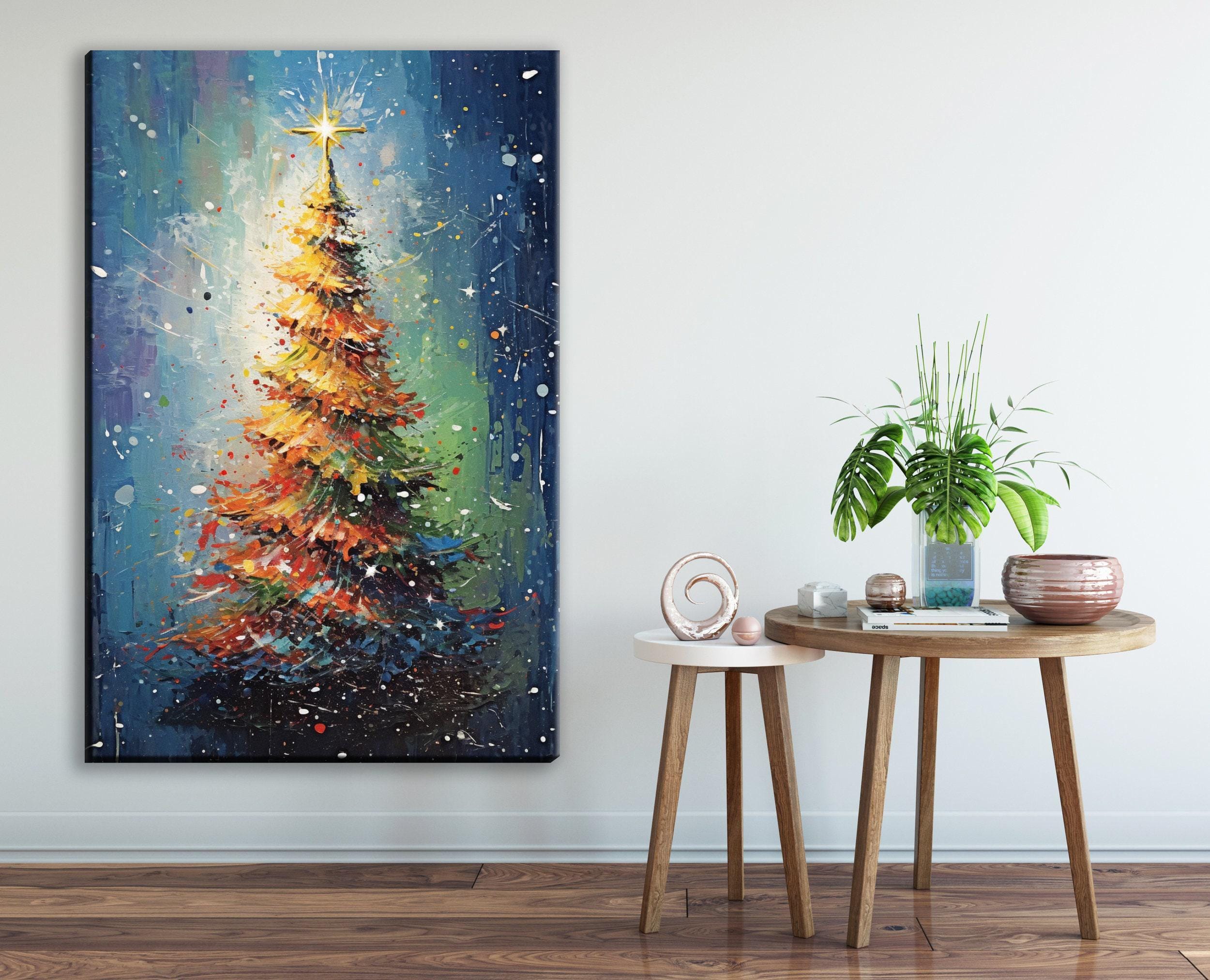 Christmas Canvas Art – Festive Wall Decor | Gallery Wrapped Canvas, Large Red Green Tree Print