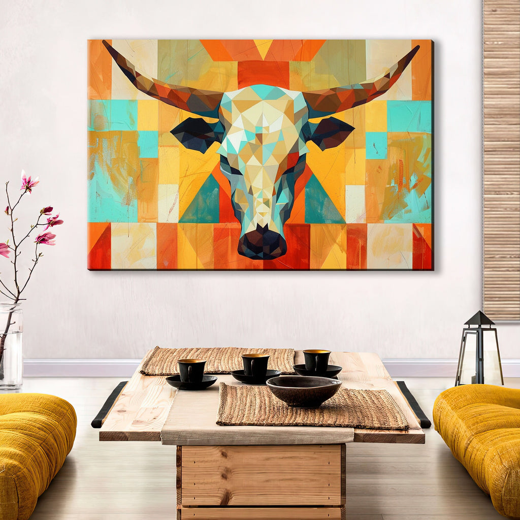 Mid Century Modern Wall Art – Cow Skull Canvas, Gallery Wrapped, Ready to Hang
