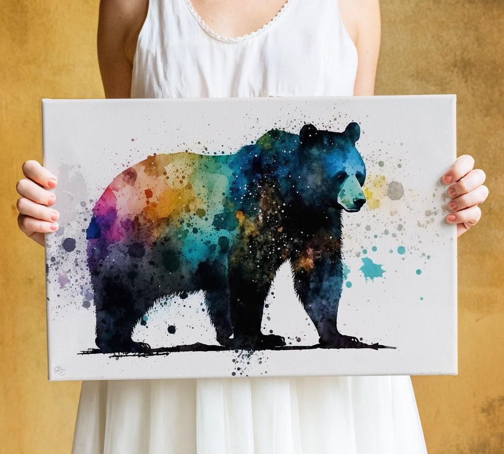 Graceful Black Bear: Watercolor Canvas Wall Art Print, Giclee Print on Gallery-wrapped Artist Canvas, Available in Extra Large Sizes