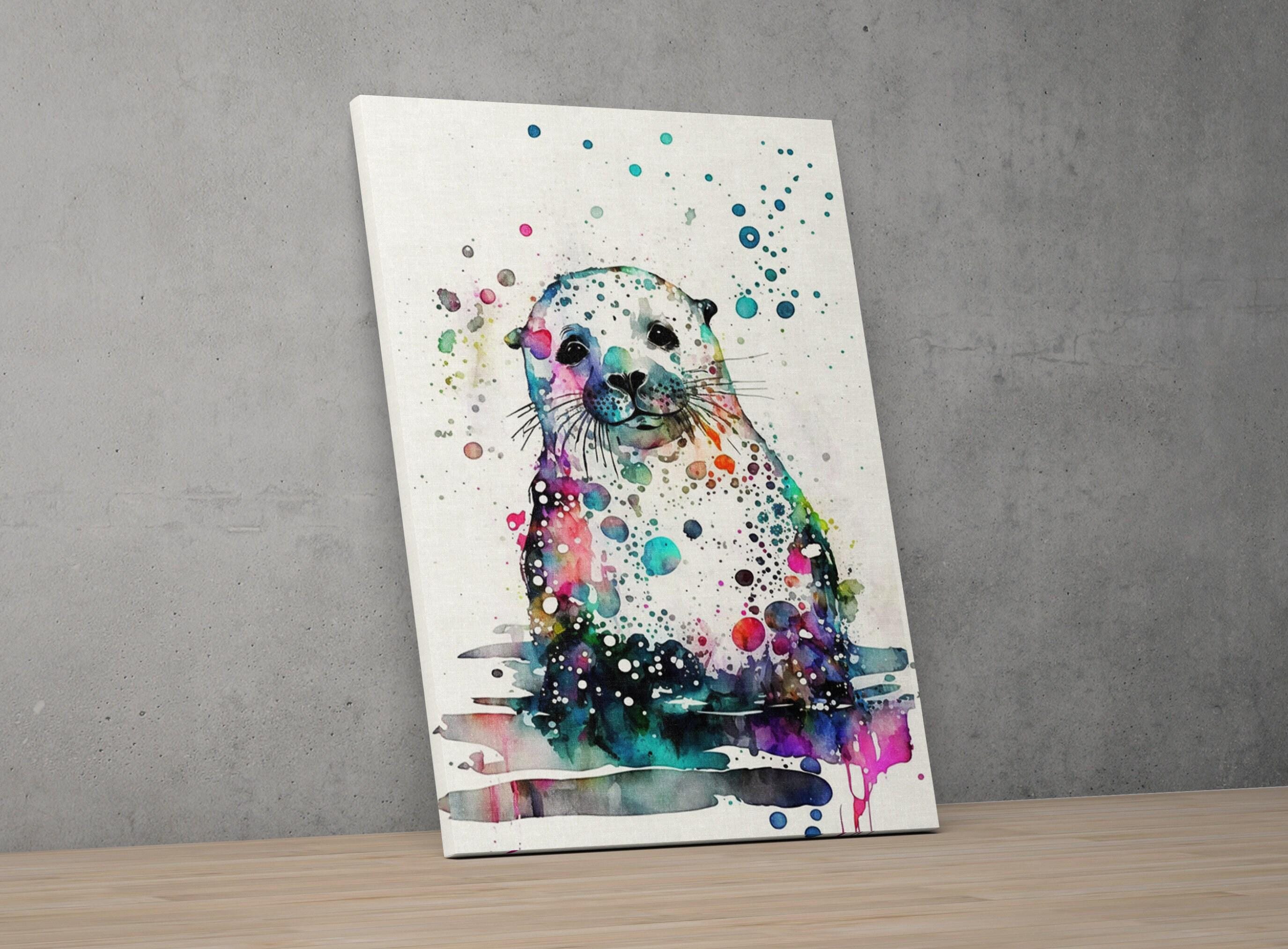 River Otter Portrait: Watercolor Otter Wall Decor, Giclee Print on Canvas, Artist Paper, Watercolor Paper, Available in Extra Large Sizes