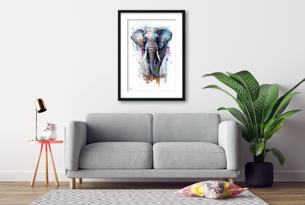 Elephant Majesty: Wildlife Watercolor Painting, Giclee Print on Canvas, Artist Paper, Watercolor Paper, Available in Extra Large Sizes