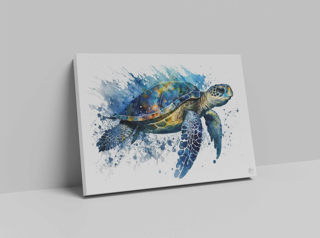 Sea Turtle Watercolor Art Print, Nursery Nautical Canvas Print, Undersea Animal Framed Kids Wall Art