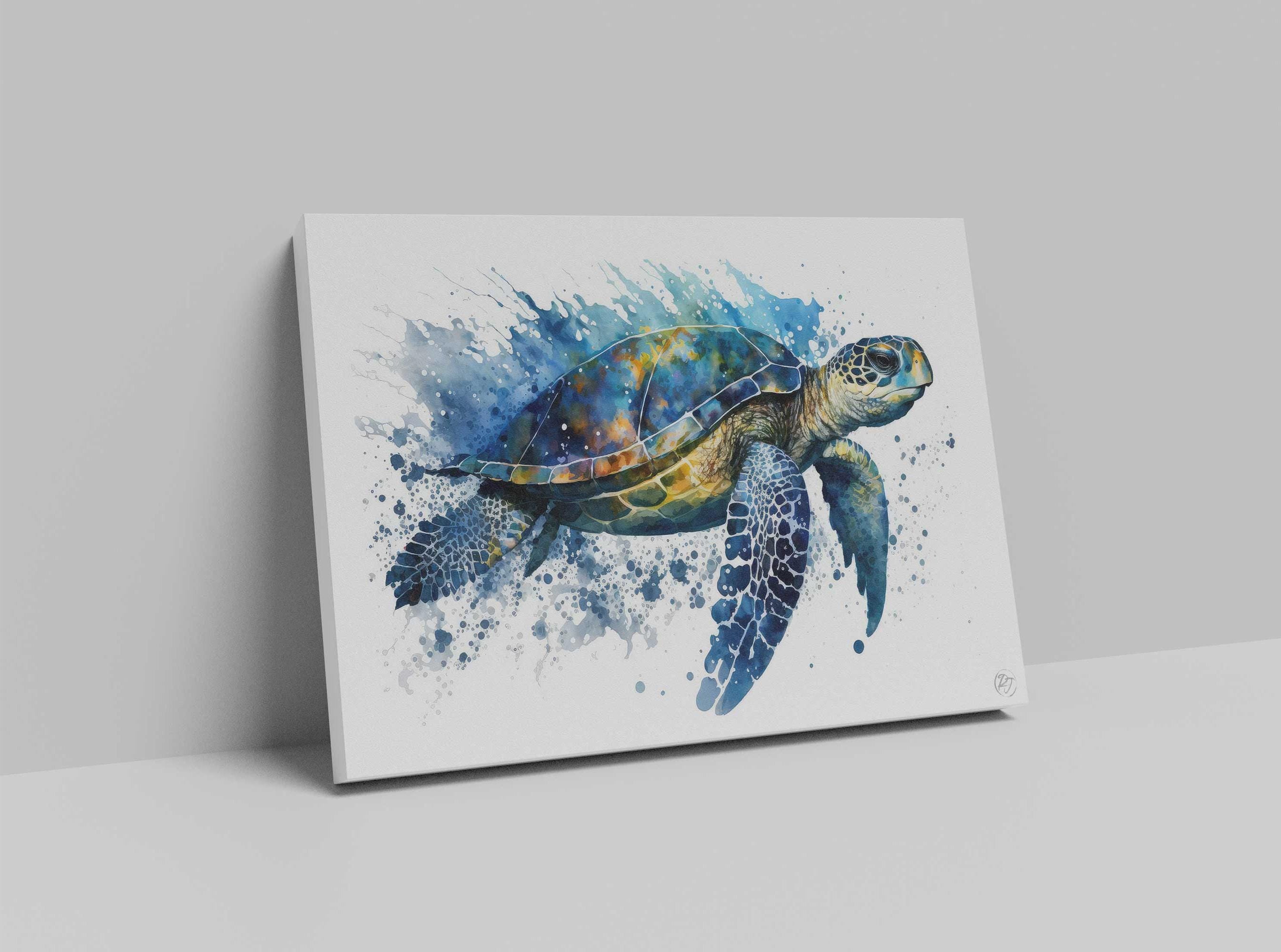 Sea Turtle Watercolor Art Print, Nursery Nautical Canvas Print, Undersea Animal Framed Kids Wall Art