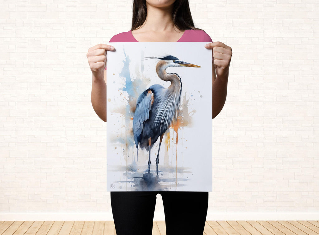 Blue Majesty: Blue Heron Watercolor Wall Art, Giclee Print on Canvas, Artist Paper, Watercolor Paper, Available in Extra Large Sizes