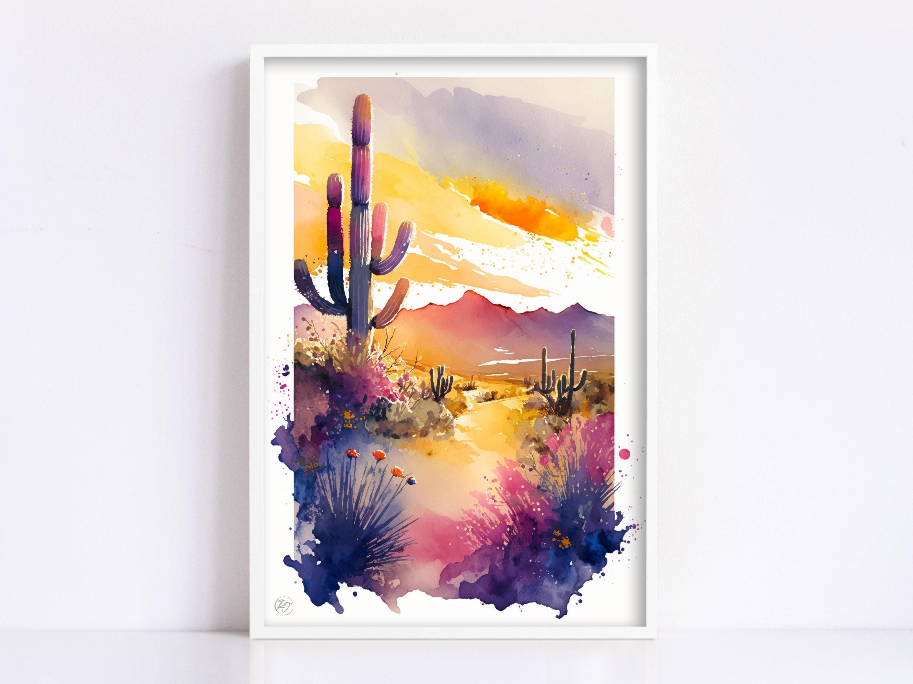 Desert Dreamscape: Watercolor Southwest Landscape Decor, Giclee Print Canvas, Artist Paper, Watercolor Paper, Available in Extra Large Sizes