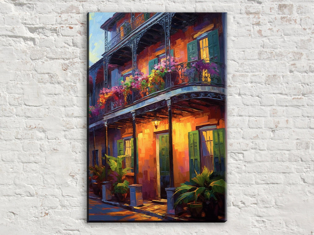 New Orleans Canvas Art – Large Framed French Quarter Painting With Wood Frame