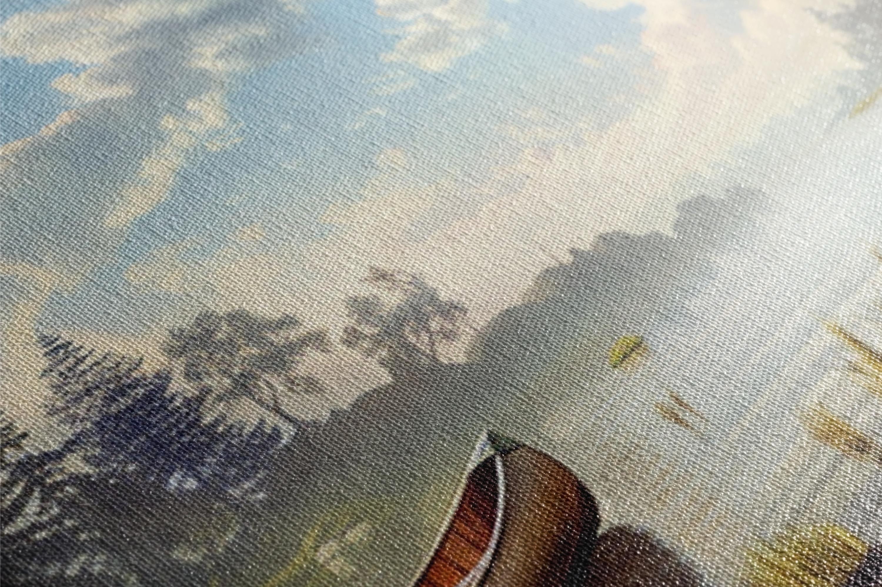 a close up of a painting with trees in the background