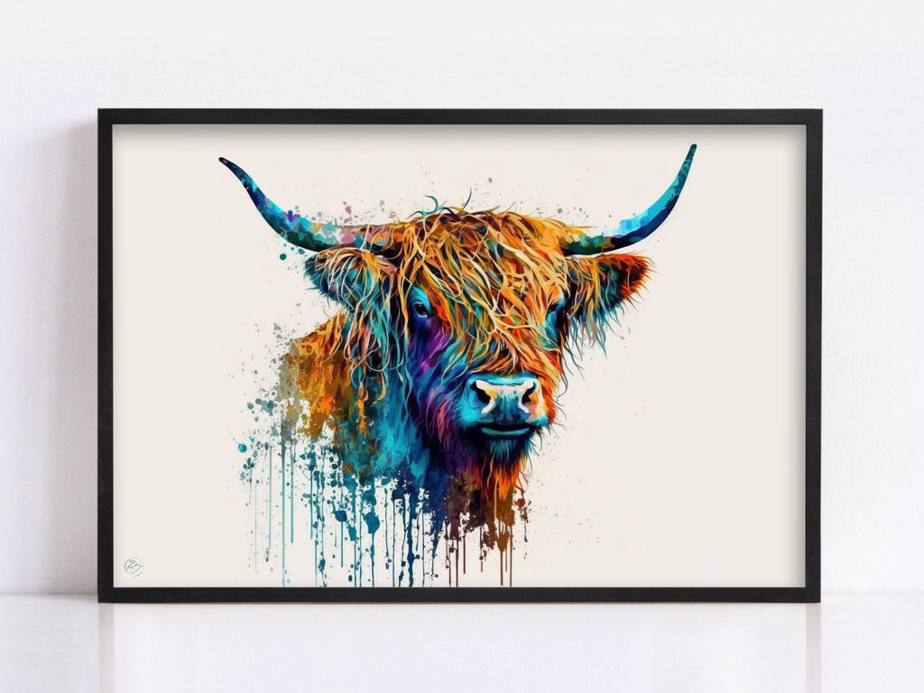 Rustic Beauty: Highland Cow Watercolor Painting, Giclee Print on Canvas, Artist Paper, Watercolor Paper, Available in Extra Large Sizes