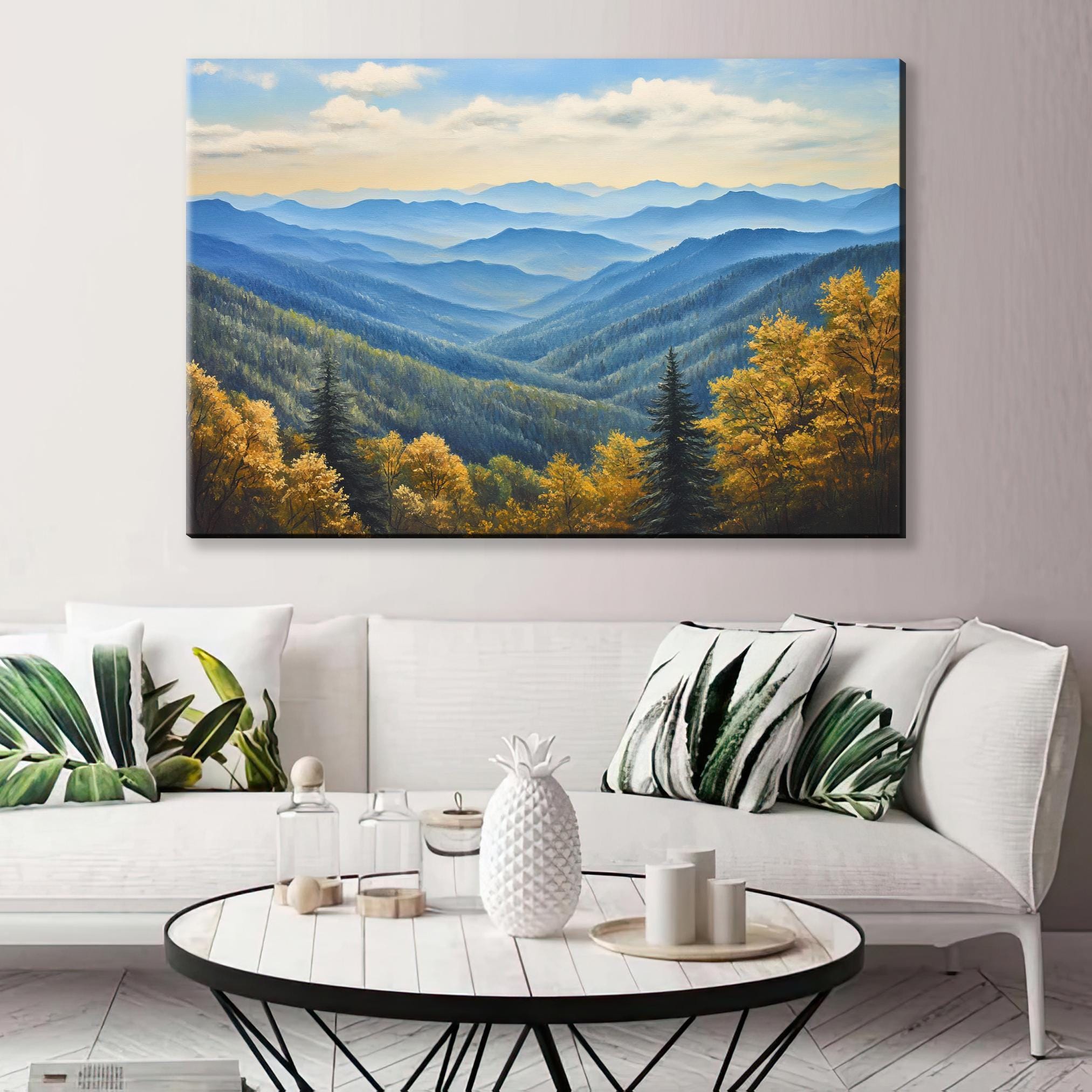 Smoky Mountains Wall Art | Framed Canvas Print, Extra Large Mountain Landscape Ready to Hang
