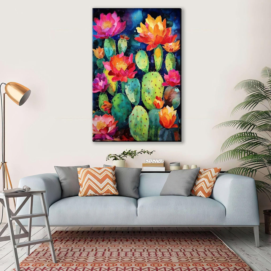 Mexican Pueblo Cactus – Southwest Wall Art | Watercolor Giclée Print on Gallery Wrapped Canvas