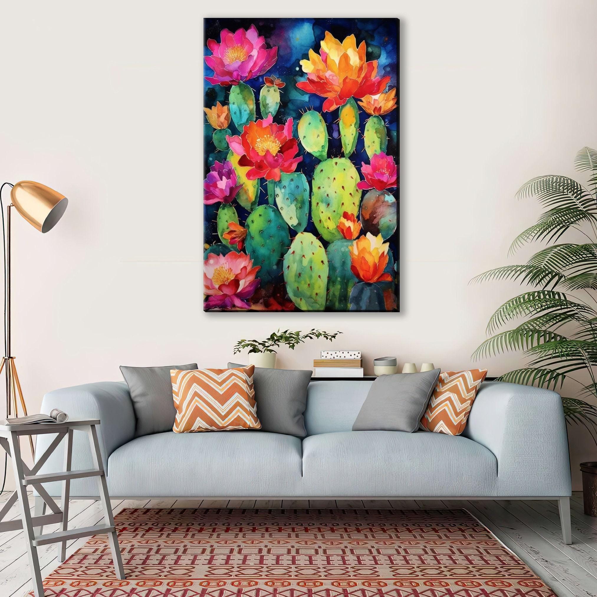 Mexican Pueblo Cactus – Southwest Wall Art | Watercolor Giclée Print on Gallery Wrapped Canvas