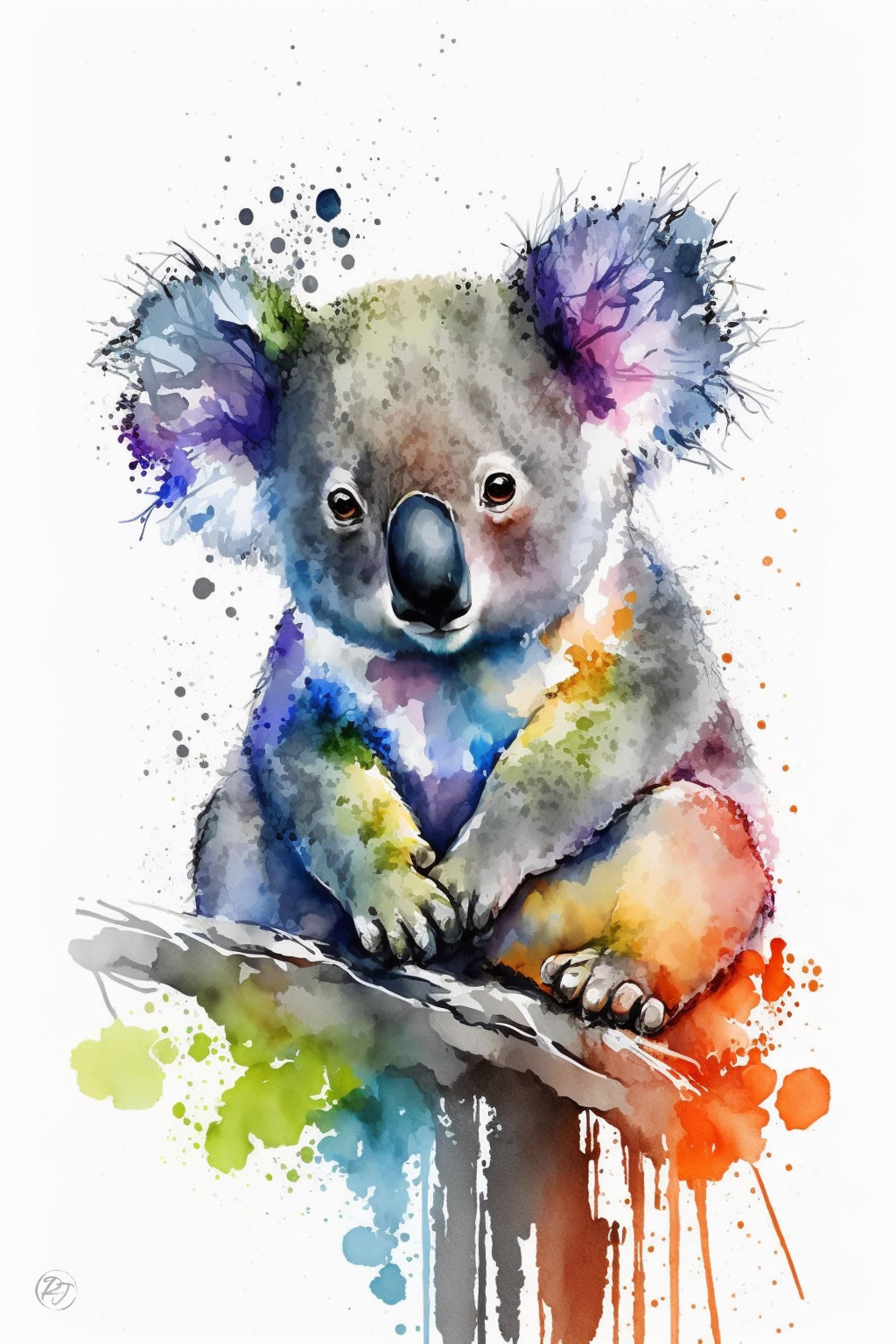 Koala Serenity: Watercolor Canvas Wall Art Print, Giclee Print on Canvas, Artist Paper, Watercolor Paper, Available in Extra Large Sizes