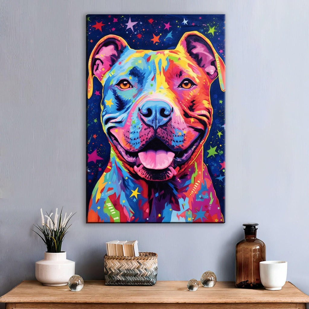 Pitbull Canvas Art – Large Canvas Print | Colorful Dog Artwork, Vibrant Pop Art Dog Print