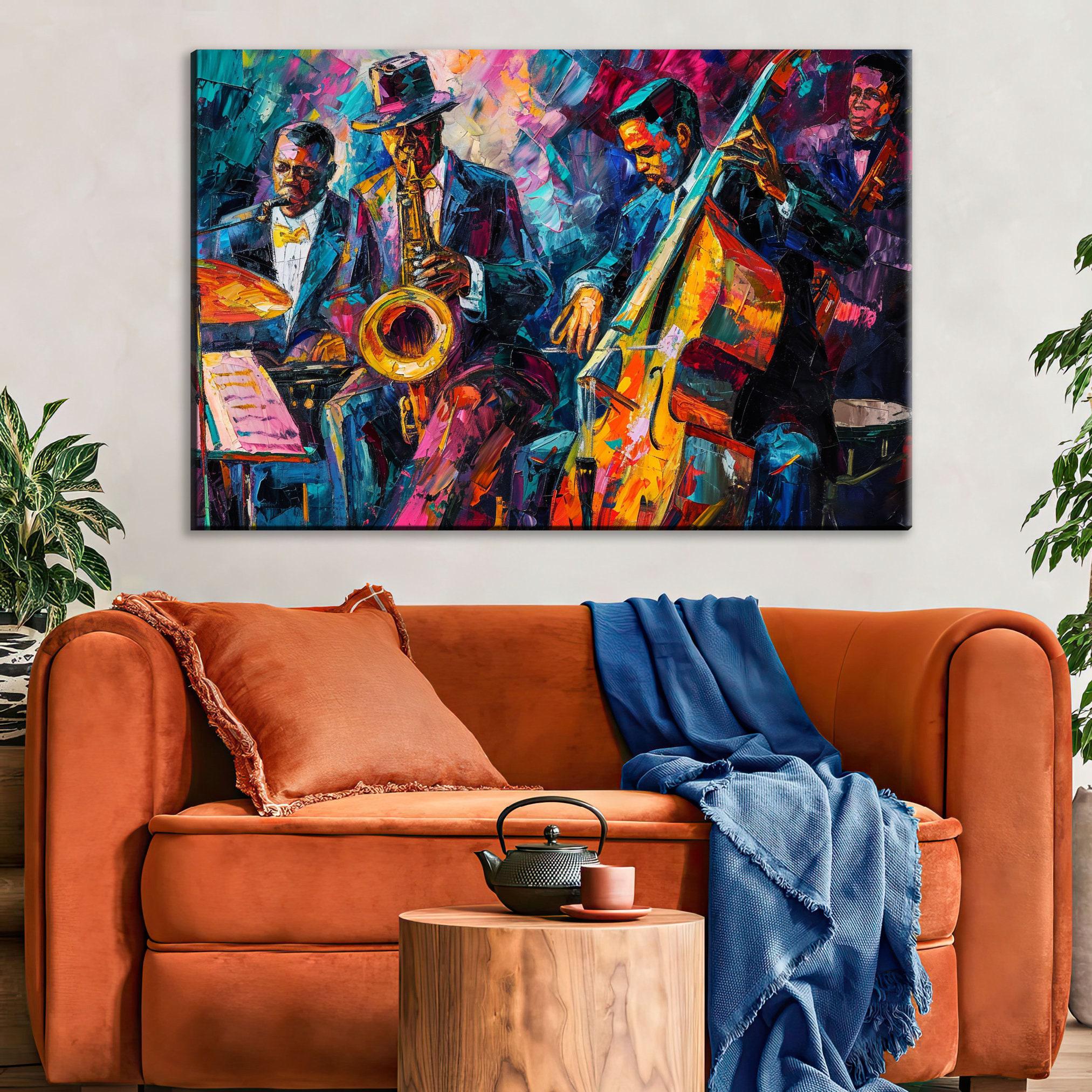 Jazz Canvas Print – Vibrant New Orleans Jazz Band Painting on Gallery Wrapped Canvas