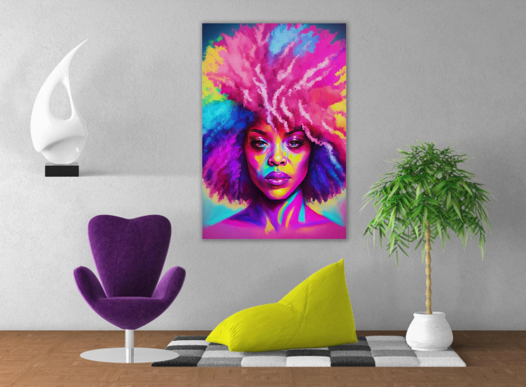 Black Female Art Print - Vibrant African Queen Painting on Gallery Wrapped Canvas