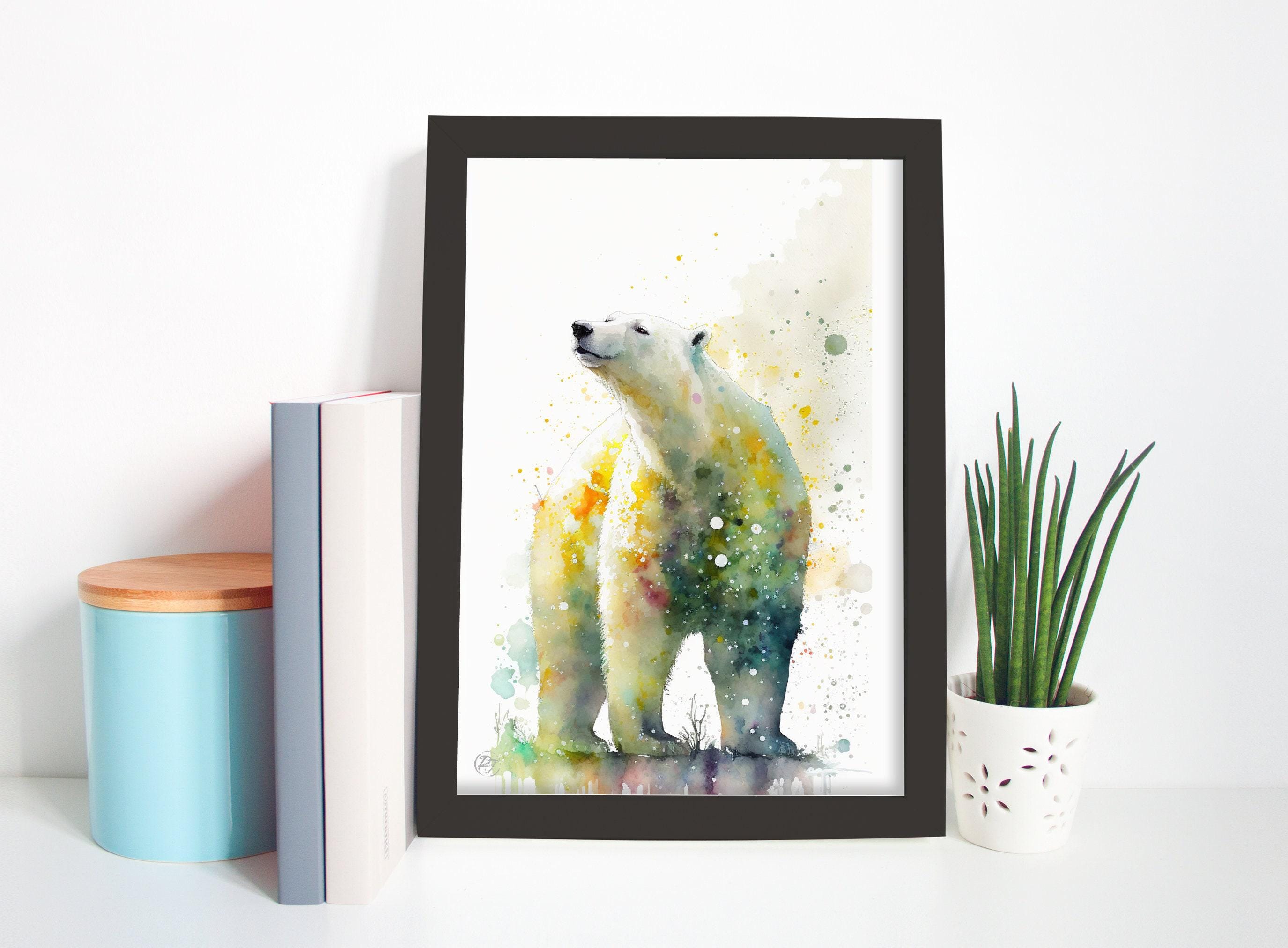 Arctic Majesty: Polar Bear Watercolor Wall Art Print, Giclee Print on Canvas, Artist Paper, Watercolor Paper, Available in Extra Large Sizes