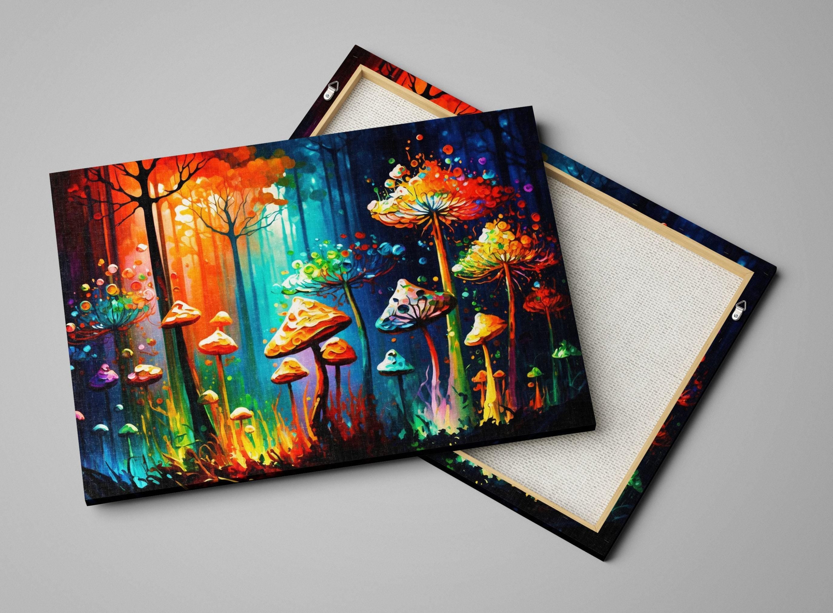 Psychedelic Mushroom Art - Magic Mushrooms Canvas | Glowing Trip Painting Print